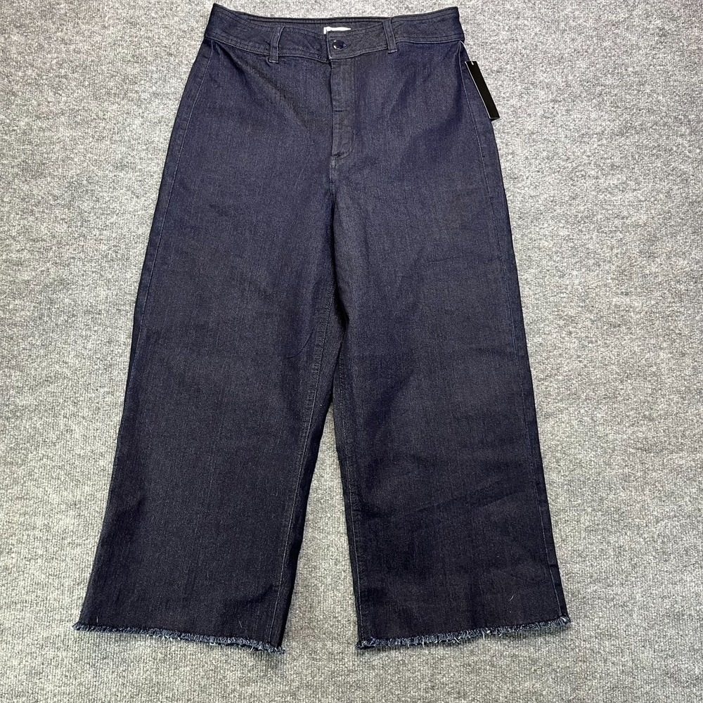 Venus Wide Leg Crop Jeans Women's 14 Dark Wash Indigo Blue Raw Hem 32X24.5 - NWT